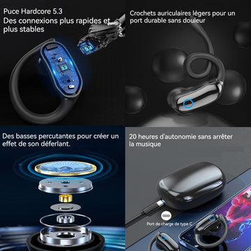 Ecouteurs bluetooth sans fil 5,3 affichage de la puissance par led IPX7 smart Touch haute qualité sonore casque de jeu stéréo noir